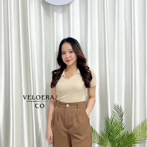 [VELOERA.CO] Felly - Knit Top Short Sleeve Wanita Strech / Basic Knit Top Bahan Premium Knit Atasan Rajut Kekinian Lengan Pendek Berkera Polos Baju Fit BajuSerut