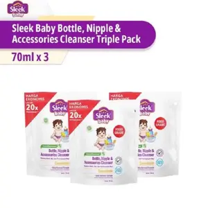 [isi 3] Pembersih Botol Susu Bayi Sleek dengan Aksesoris dan Puting 70ml - Nail Bayi - Peralatan, Sikat, Cleanser