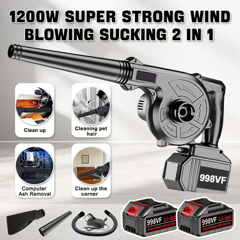 998VF Cordless Air Blower 1200W Portable Blow Suction 2 in 1 Vacuum Blower Air Wind Dust Blower Angin