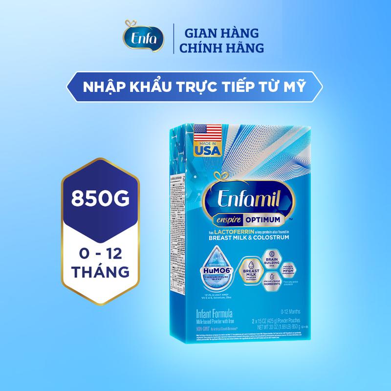 [Nhập khẩu từ Mỹ] Sữa bột Enfamil Enspire Optimum 850g hỗ trợ đề kháng cho trẻ 0-12 tháng tuổi (hộp 2 túi thiếc 425g)