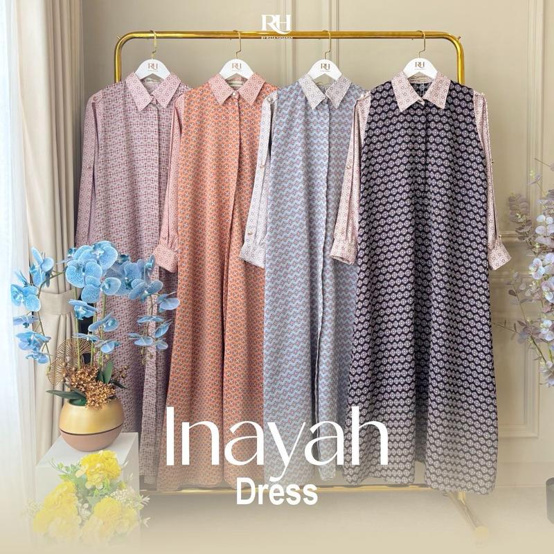 Rh Col Inayah Dress (gamis lebaran, gamis kondangan, gamis terbaru) Kancing Muslim Wanita 0