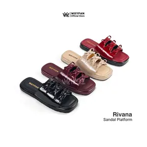 WXYFan Sandal Platform Wanita Pita Coquette Kekinian Sendal Cewek Korean Style Casual Trendy Selop Karet Terbaru Rivana
