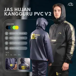 TWINS NINETEEN Jas Hujan Saku Kangguru PVC Setelan Dewasa Pria Dan Wanita Zipper