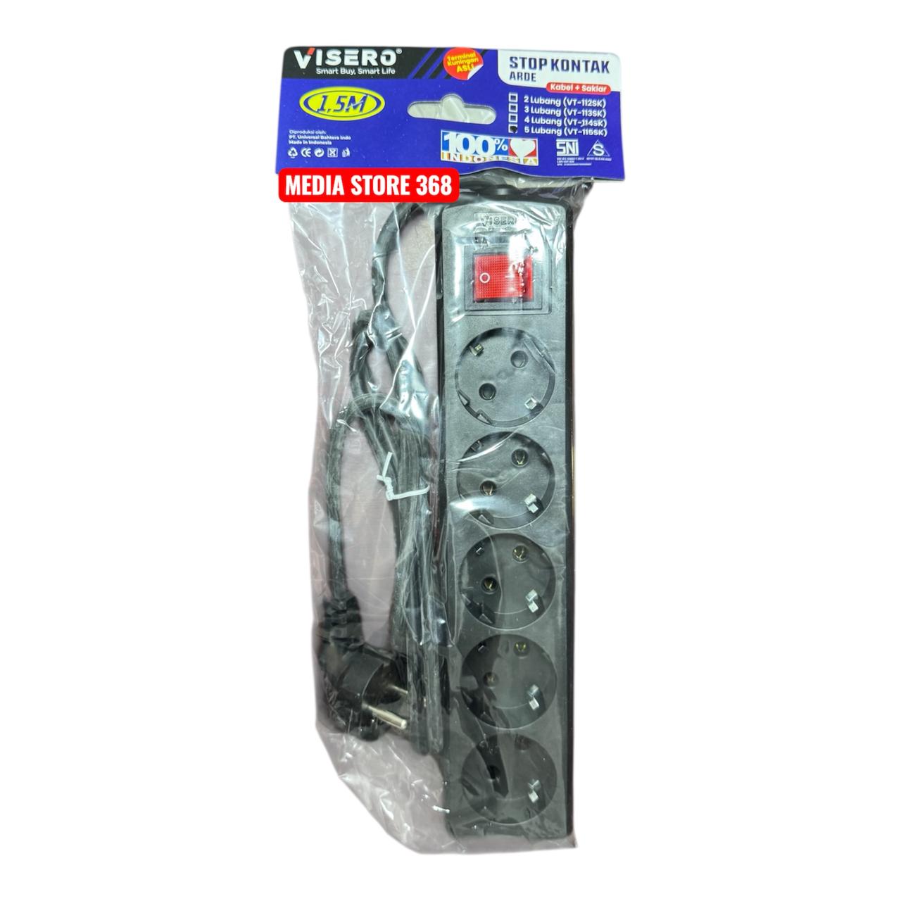 VISERO Stop Kontak/Terminal 5 Lubang Body HITAM Kabel 10M dengan Switch On/Off SNI Kabel Asli Tembaga Tahan Panas Kuat Tahan Lama