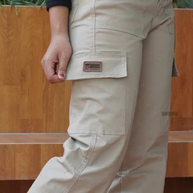 Uniquee - Celana HIGHWAIST CARGO Korean Style- Baggy Kain Katun Satin Super Premium Tebal Kantong Nyaman Wanita Panjang Kancing 4