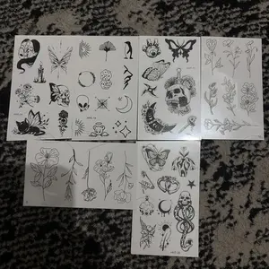30 PCS Stiker Tato Temporer Grosir 6x10cm Halal Tanpa Bekas Symbol ular love cherry butterfly salib bunga kupu kupu kunci bulan HHT