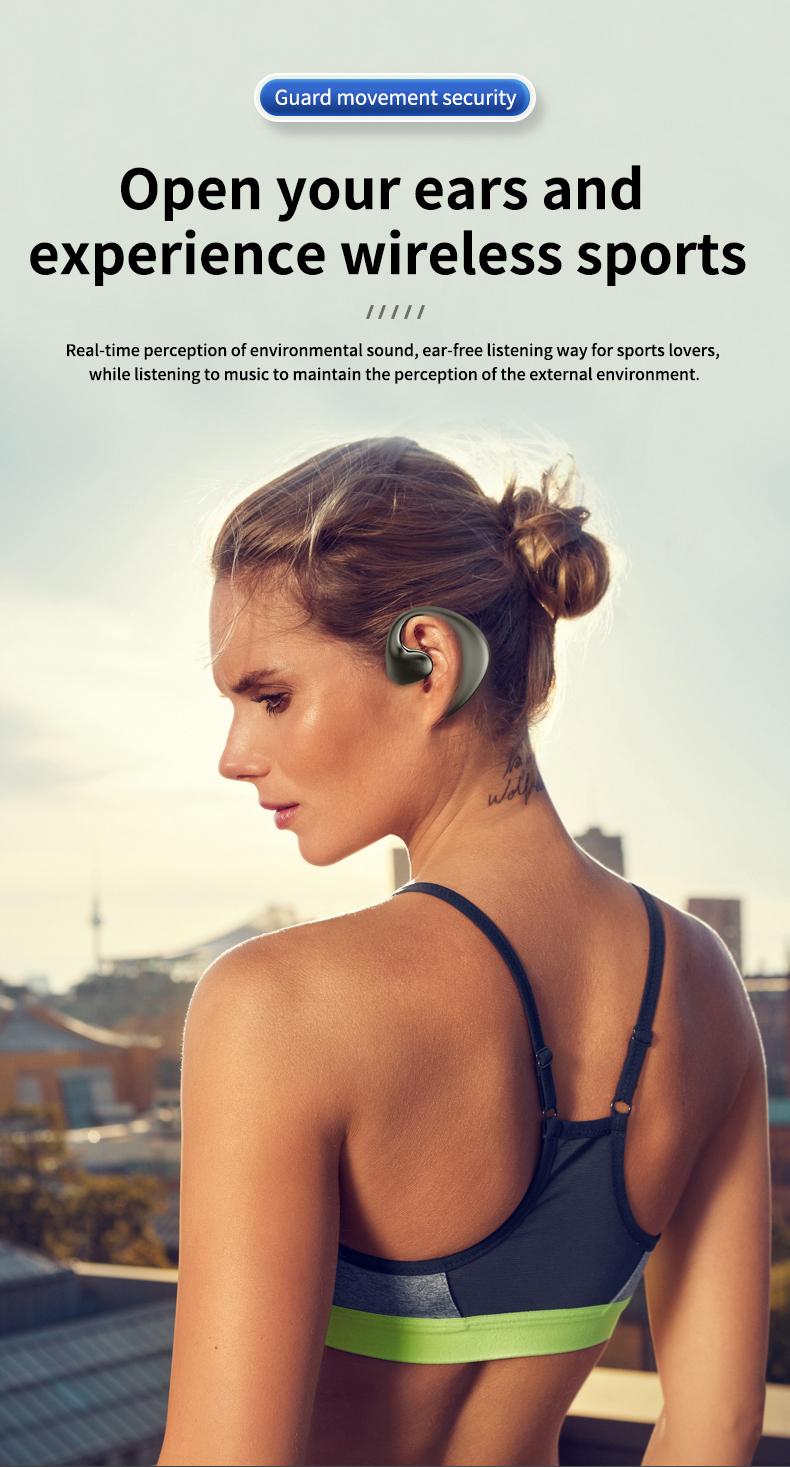 Stereo surround suara nirkabel headphone Bluetooth OWS wireless olahraga earphone terbuka earring headset tahan lama kenyamanan memakai Earbuds dengan LED digital JR02