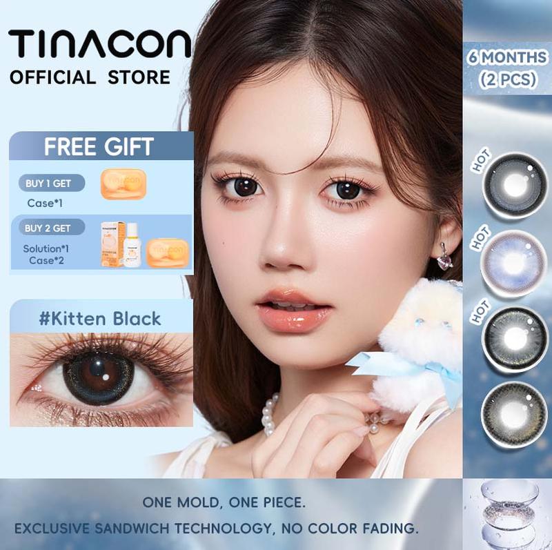  【6 months TINACON LENS 2 chiếc 6 tháng Xanh lam nâu,Thời Trang Mới Kính Áp Tròng Màu Đen Đường Kính Lớn Tự Nhiên DIA 14,2-14,5 Chất Lượng Cao Hộp Đựng Kính Áp Tròng,CÓ CẬN 0-8.00  Giá 1 Cặp - Tặng Kèm Khay Dụng Cụ Đeo  
