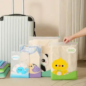 Ziplock Travel Karakter Hewan Lucu Pouch Serbaguna Zipper Bag Motif Tas Penyimpanan Pakaian Anti Air Kantong