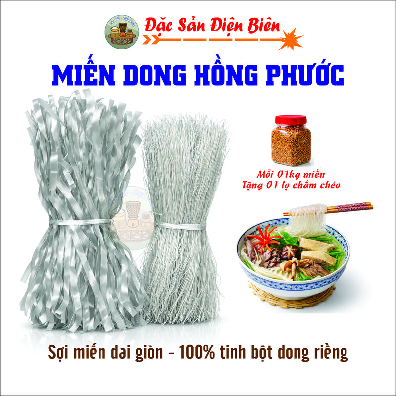   1kg tặng chẳm chéo  Miến Dong Hồng Phước Điện Biên - Miến Sạch Không Chất Bảo Quản - Mì Gói 