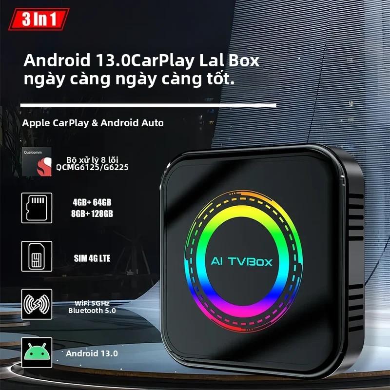 Android 13 CarPlay AI Box – CPU 8 nhân RAM 16G Hỗ trợ Apple CarPlay & Android Auto SIM 4G Wifi 5GHz