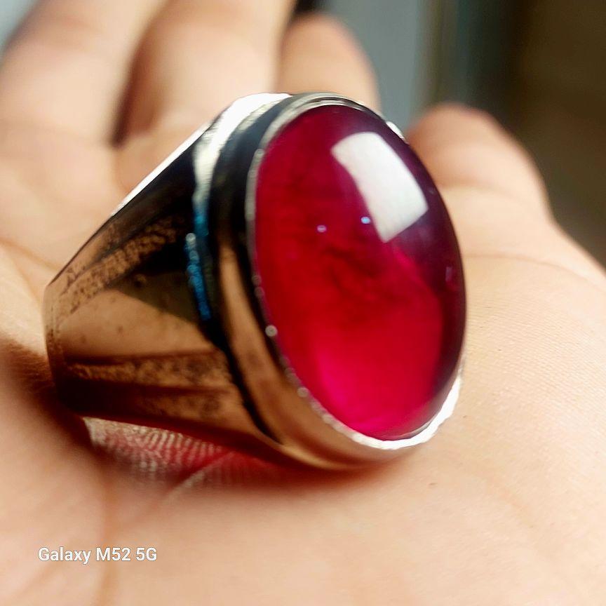 Cincin Siem Jaga Baya Merah Delima Ring Alpaka Super Elegan Dengan Desain Ukiran Elegan Dan Batu Permata Merah Delima
