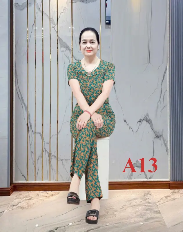 Bộ tay lỡ - cộc quần dài cho bà cho mẹ vải cát lụa hàn châu Nữ 1