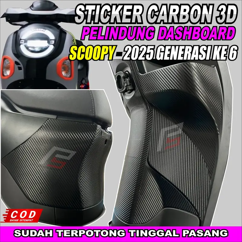 STICKER CARBON 3D DOFF PELINDUNG DASHBOARD DEPAN + DASHBOARD BELAKANG SCOOPY TERBARU 2025 0