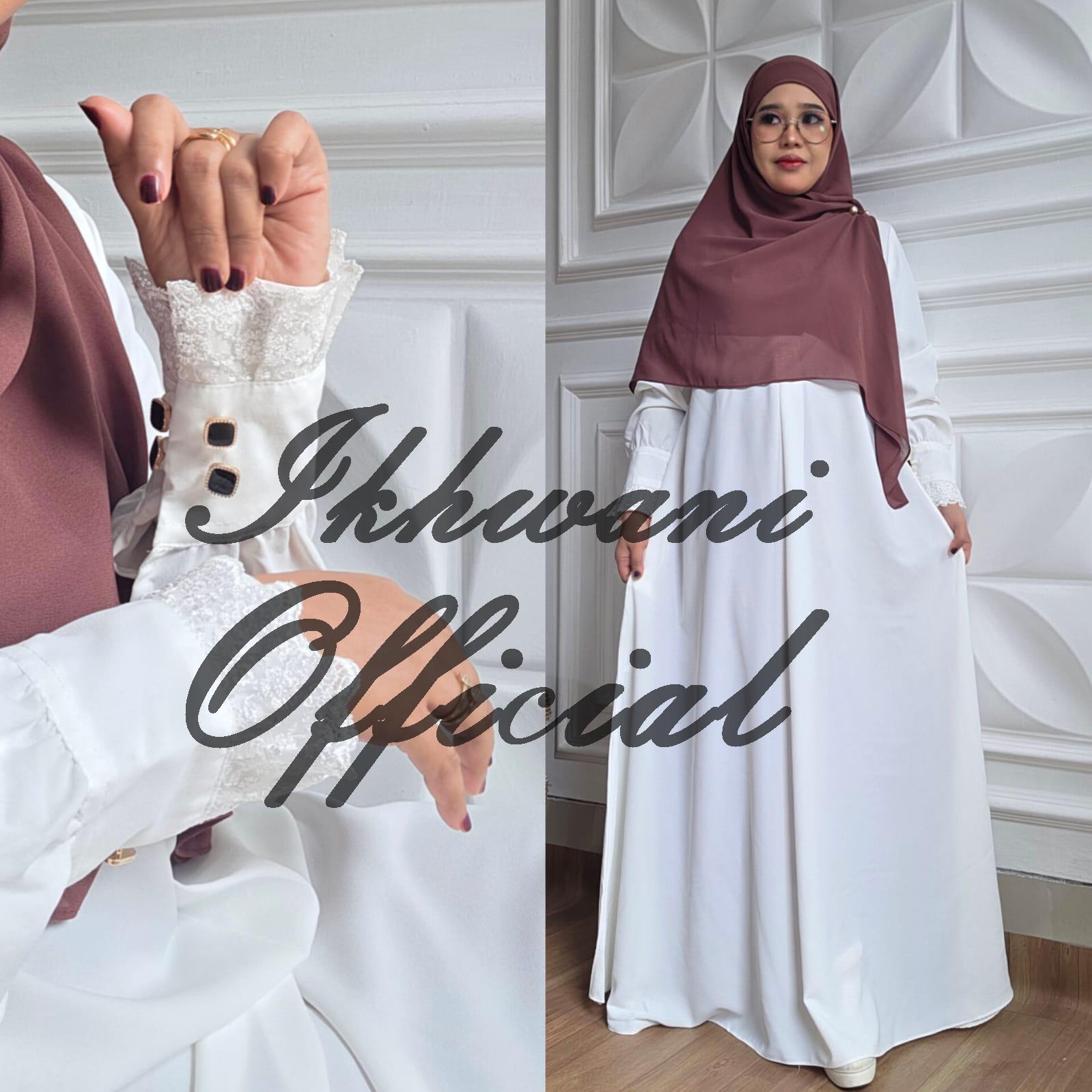 Abaya YASMIN NUA Ikhwani tangan kancing variasi renda Abaya umroh haji muslimah syar'i