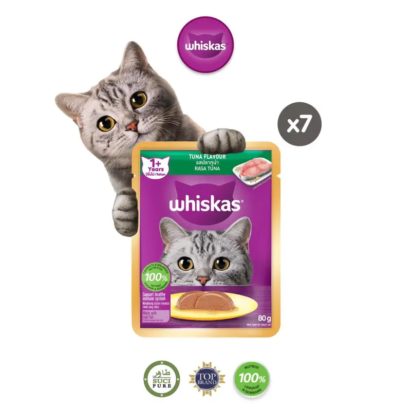Whiskas Makanan Kucing Basah Pouch 80 gr - Isi 7 whiskas 1