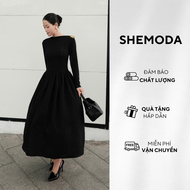GOLD PLATED DRESS - Mẫu váy liền thân trễ vai ngắn tay dáng dài cho Nữ SHEMODA phong cách hiện đại trẻ trung