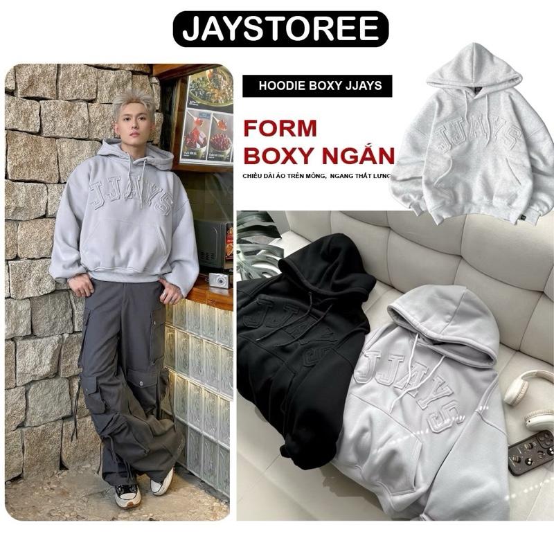  Hoodie Boxy JJAYS - Áo khoác hoodie form ngắn thêu đắp vải JJAYS form rộng mũ to nam nữ unisex màu XÁM TRẮNG XÁM CHÌ ĐEN Menswear Dài Tay 