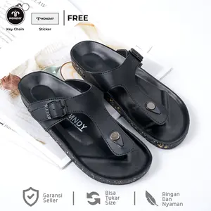 Monday Official - Asta Full Black - Sandal Pria Jepit kulit  Sendal Kasual