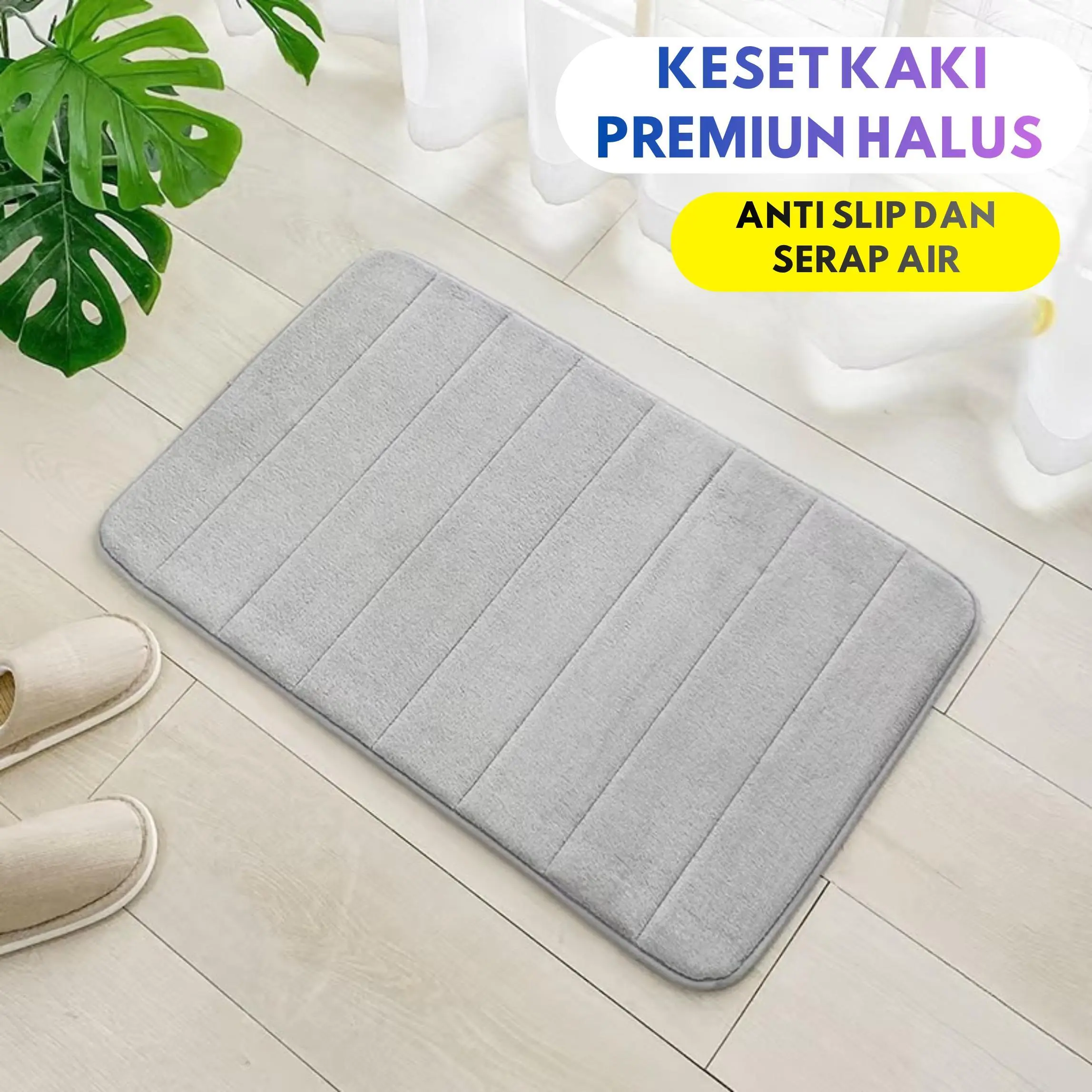 Keset Kaki Anti Slip Bahan Memory Foam Motif Polos Serap Air Keset Halus Spons Microfiber 55x37cm Premium Halus Dan Elegan
