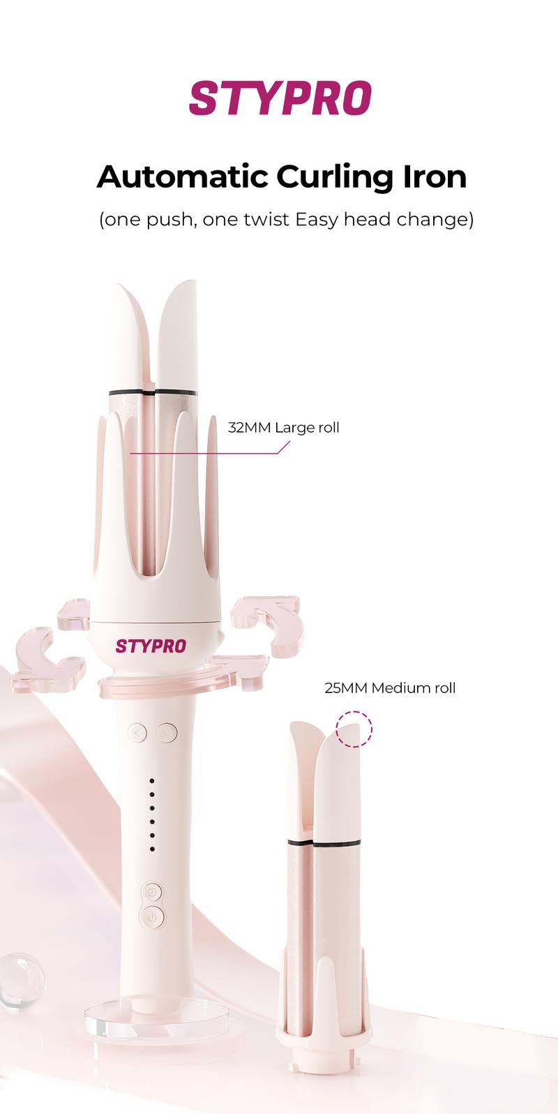 Product Introduction of STYPRO Multi In One Automatic Curling Iron Pink 25mm+32mm + Professional Hair Care Comb | Catokan Keriting Otomatis Hair Styler Curly | Sisir Tanduk Sisir Rambut Keriting ST-40014002 39
