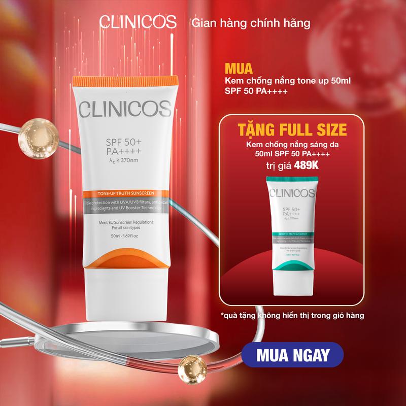   MUA 1 TẶNG 1  KEM CHỐNG NẮNG CLINICOS TRUTH SUNSCREEN SPF 50+ PA++++ 50ML 