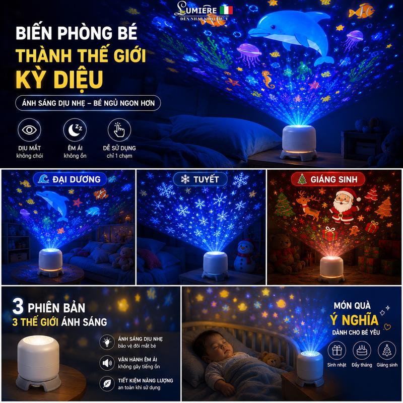 LUMIERE Đèn Chiếu Hình Cho Bé, Đèn Ngủ Trẻ Em Ánh Sáng Dịu Nhẹ, Máy Chiếu Trang…