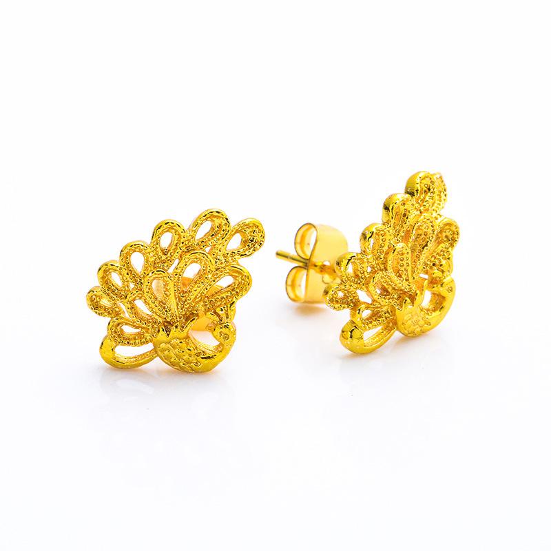 Bông Tai Đinh Tán Hình Con Công Cho Nữ, Hoa Hồng, Thời Trang, Giả Cát Vàng, Mạ Vàng 24K, Lò Chân Không 3