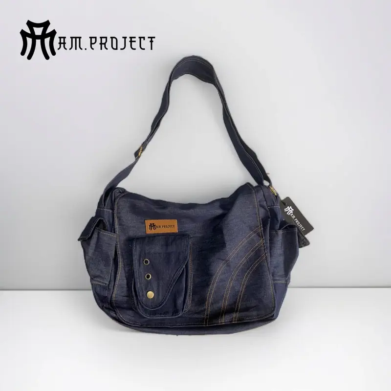 AAMCOLLECTION - tas slempang unisex bahan jeans Polos Selempang cowok 0