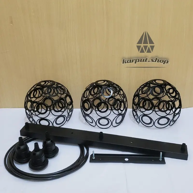 lampu gantung hias 3in1 Set Minimalis  Hitam Bohlam Bulat 3