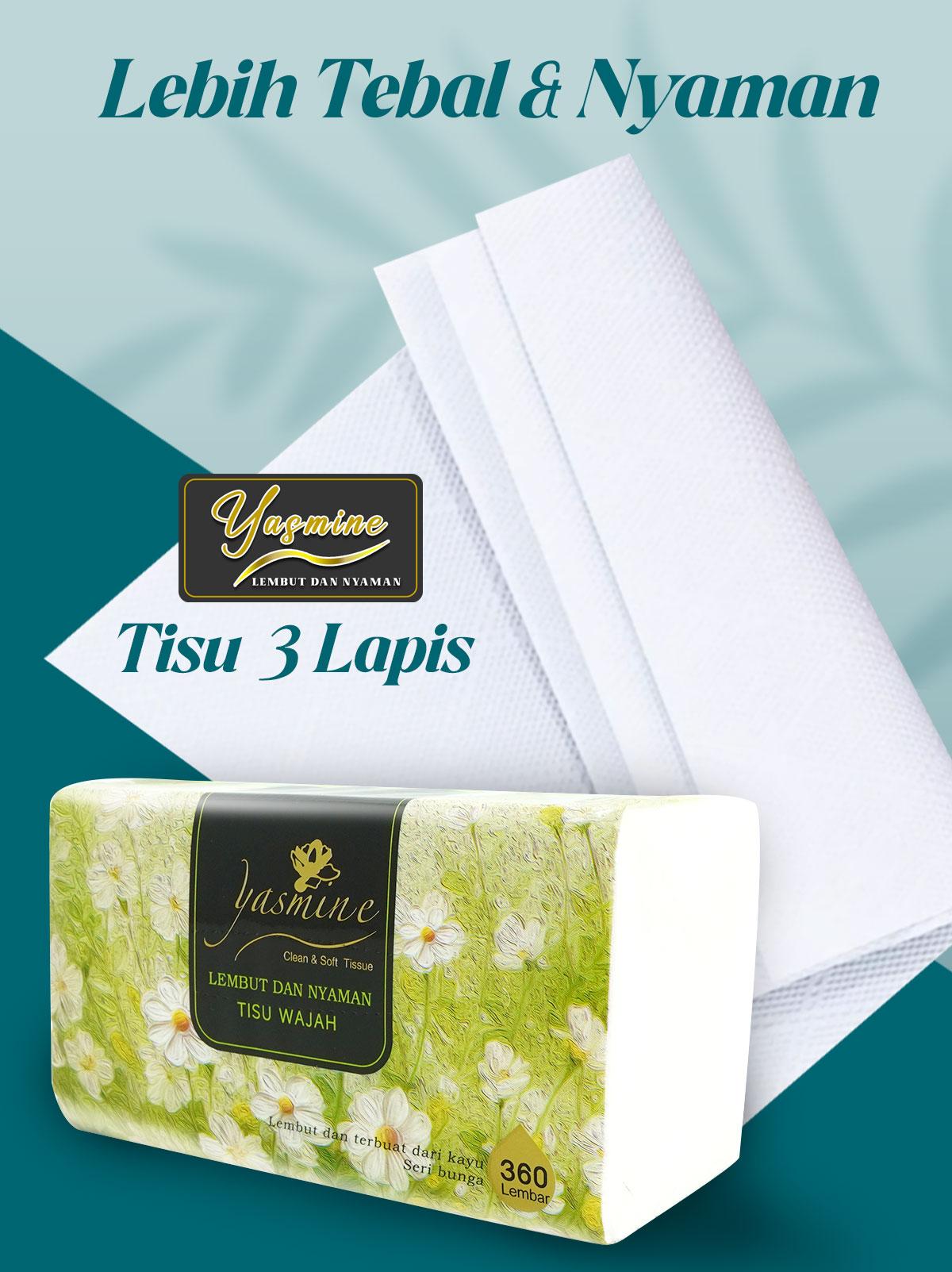 Yasmine Tisu 6 PACK 360 helai 3 ply soft facial tissue tisu serbaguna 100% Serat Alami Tidak Mengandung Bahan Kimia Aman untuk Semua Kulit