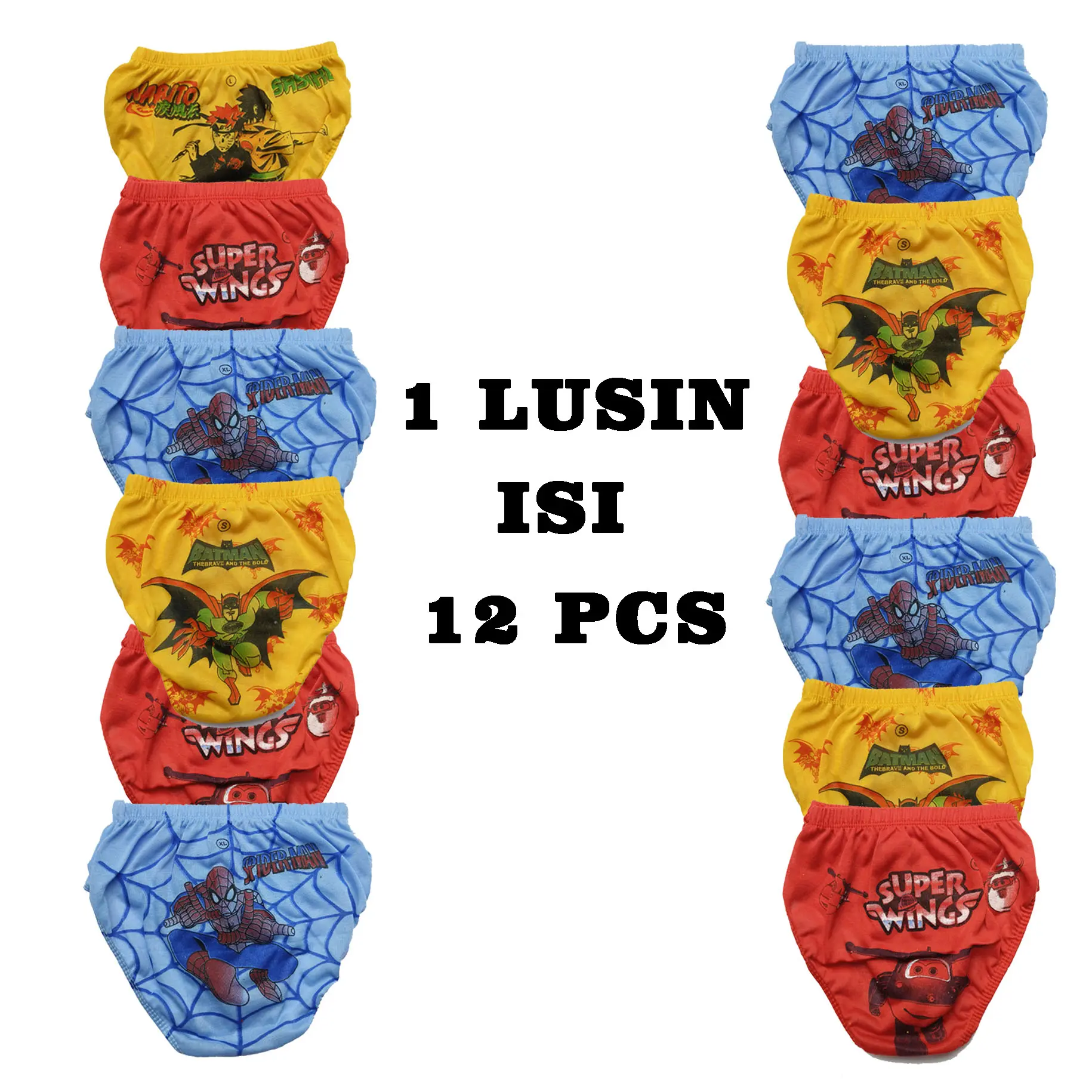 12 pcs celana dalam anak laki-laki karakter superhero keren usia 1-10  tahun Cd anak cowok Motif