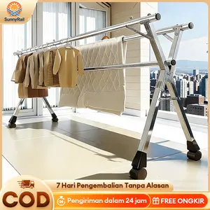 (COD)160-240cm Jemuran Baju Lipat Stainless Steel Tempat Jemuran Baju Jemuran Pakaian Tahan Karat Jemuran Hanger Portable【Tidak Diperlukan Instalas】 Besi Stand Rak Lipat Tebal Kuat Kokoh Tahan Karat Portable Rak Pengering Besi Stand Rak Handuk