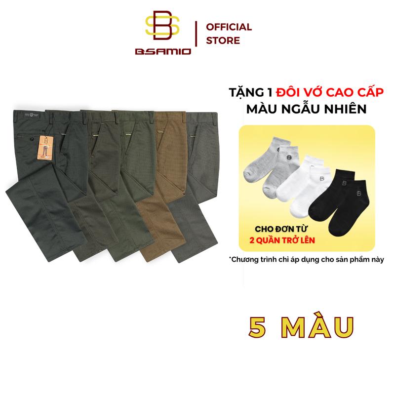 Quần Kaki SỌC IN Hoạ Tiết Nam Trung Niên BSAMIO Chất Vải 100% Cotton Ống Suông Chất Vải Dày Dặn Phom Dáng Lịch Lãm 5 Màu Cơ Bản