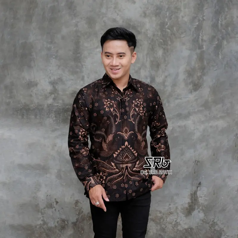 FRONT CHOICE - TERBARU COUPLE SWEET BATIK COUPLE AYAH DAN ANAK LAKI LAKI - BATIK PRIA LENGAN PANJANG WARNA HITAM MOTIF SENTANI TERLARIS 1