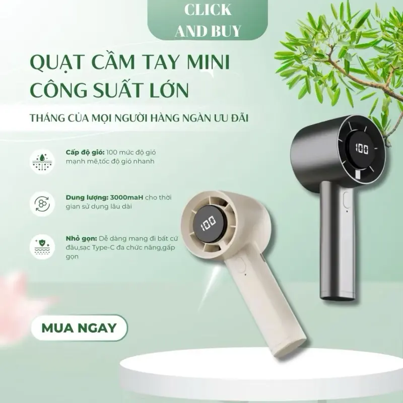 [BÁN CHẠY] Quạt Cầm Tay - Tốc Độ Cao,Gió Mạnh, 100 cấp độ có thể điều chỉnh, màn hình LED, cầm tay dùng pin, quạt mini USB quạtnhỏ gọn quat cap dog io
