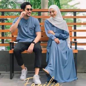 Couple Livia Shakilla Polos / Koko Gamis Pasangan Set Lebaran Baju Muslim  Wanita  Sarimbit  Syari Dewasa Keluarga Setelan Dress Panjang