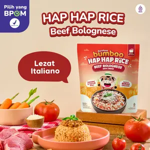 Bumboo Hap Hap Rice Beef Bolognese With Cheese 100% Beras Organik Tanpa Pestisida Double Protein Hewani Bahan Alami Tanpa Pengawet Halal BPOM