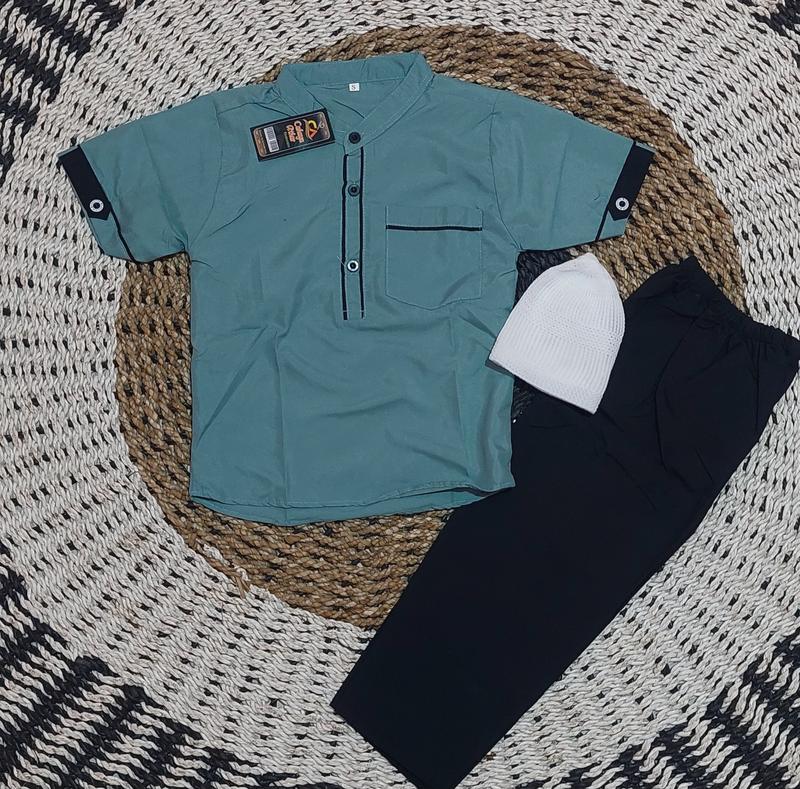 Setelan Baju Koko Anak Muslim Laki Laki Usia 2-8 Th Kurta Bahan Catun Lembut Dan Nyaman Putih Kombinasi 8