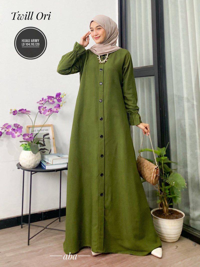 Product Introduction of gamis polos twil ori dress panjang busui tali samping Muslim Twill Kancing Cantik Karet Wudhu Kain Lembut Tebal Kerah Motif Wanita Rayon Katun Mewah Baju Maxi 15