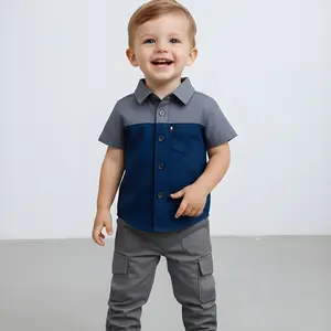 Setelan Premium Kemeja Sanan Color Block Dan Celana Cargo Anak Laki-Laki
