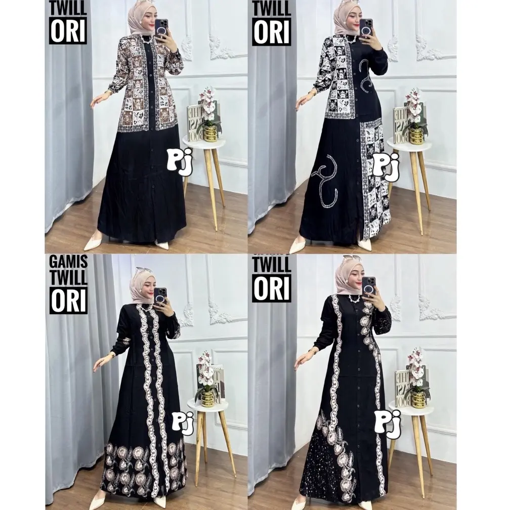 Gamis Rayon Twill Gamis Batik Cap Malaman  klok 3m warna  hitam Gamis Abaya Harian Muslim Kancing  Motif terbaru Merah Nyaman Samping Santai Cantik Standar Panjang Dress • simpel Garis Variasi