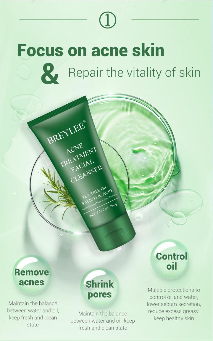 Product Introduction of BREYLEE Tea Tree Acne Cleanser Deep Cleansing Oil Control Soothing Facial Cleansing 100g Skincare Skin Repair Facial Wash Comfort 5