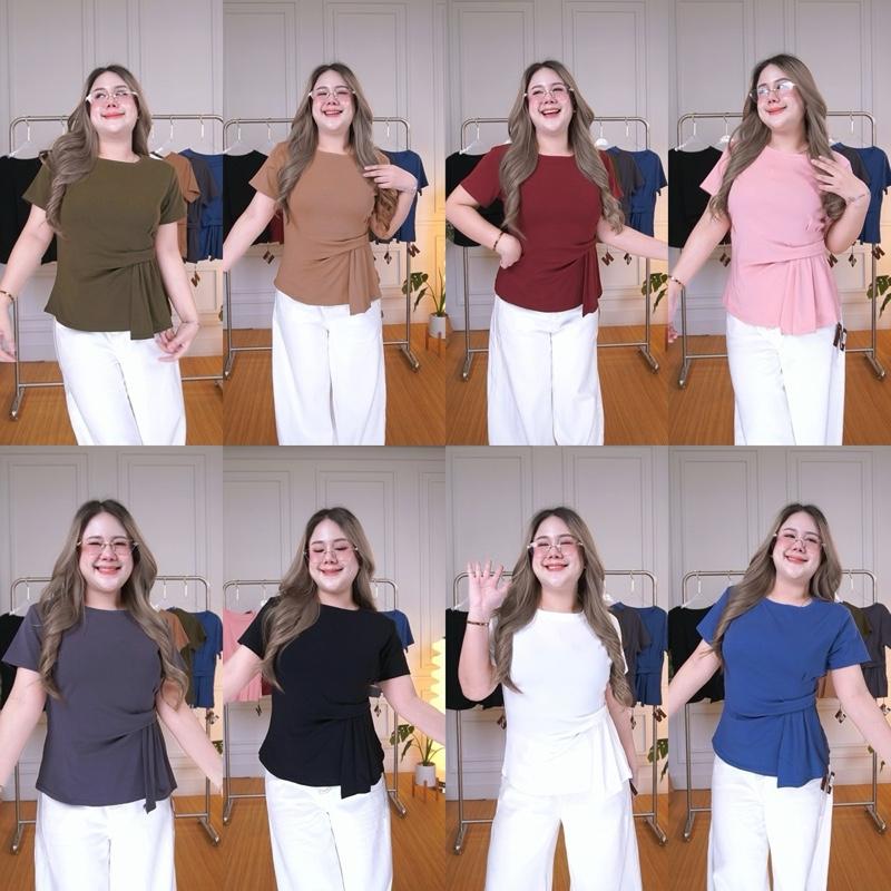 (T889)เสื้อยืดผ้าคอตตอนยูผ้านุ่มนิ่มแต่งเอวจับจีบป้าย Nuchyanee Kloset