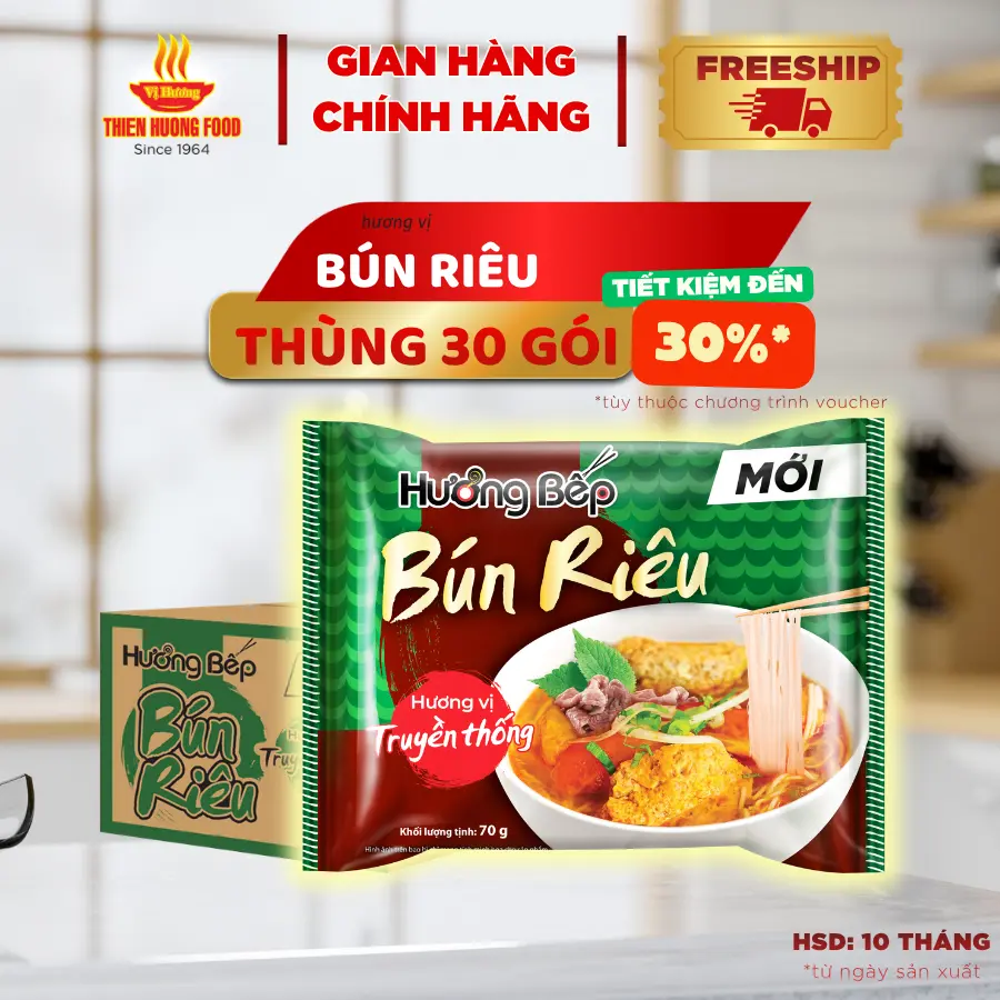 Thùng 30 Gói Bún Riêu Hương Bếp 70gram/gói