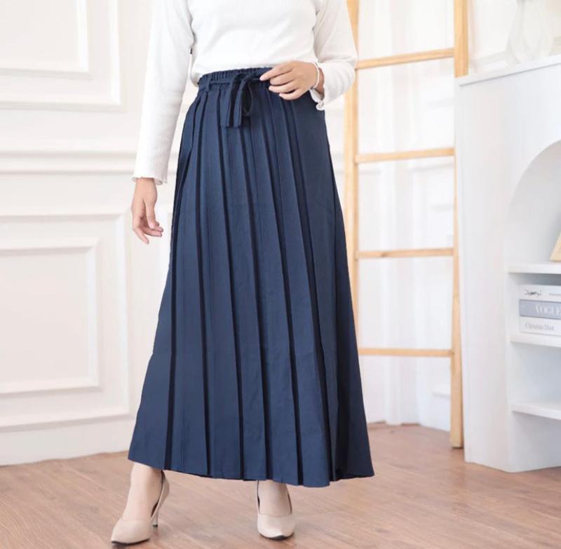 GHEA FASHION | Rok Plisket Semi Woll Jumbo - Rok Plisket Semi Woll Import Premium - Rok Plisket Polos Formal Kerja Karet Wanita Panjang Nyaman Hitam 2