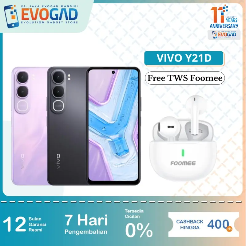 Vivo Y21d 4/128GB, 6/128GB, 8/128GB, 8/256GB, Unisoc T7225, 6500mAh 44W FlashCharge, IP68 & IP69 All Round Waterproof | Garansi Resmi Vivo Indonesia 1 Tahun