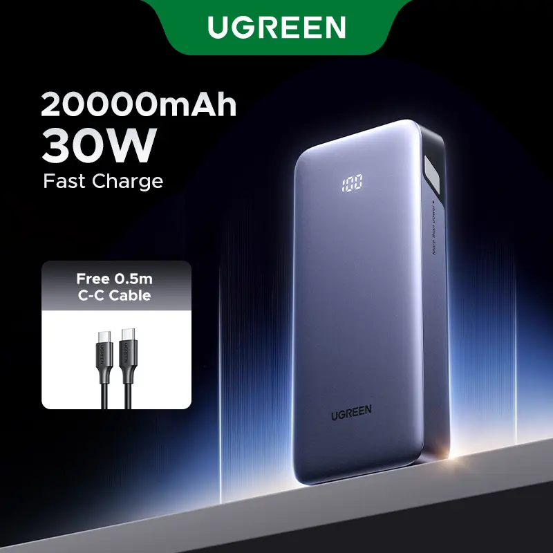 UGREEN PD30W 20000mAh Powerbank 3 Ports 2-Way Fast Charging with LED Screen Flight-Friendly Compatible with iPhone 16 Pro Max Samsung S25 Ultra Xiaomi Huawei SKU:55989