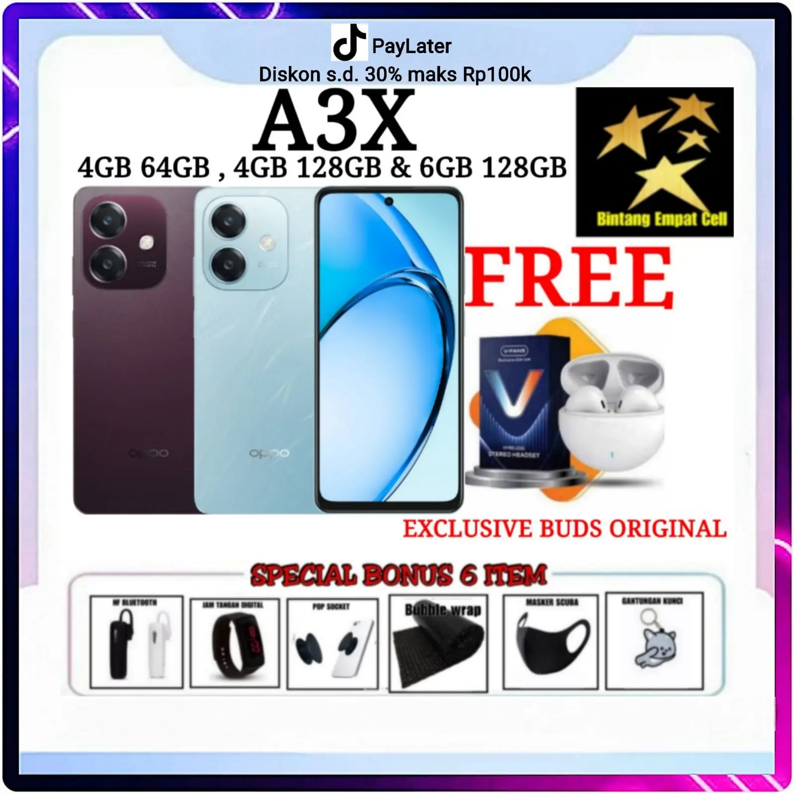 (PROMO LIVE) OPPO A3X 4/64 & 4/128 & 6/128 GARANSI RESMI