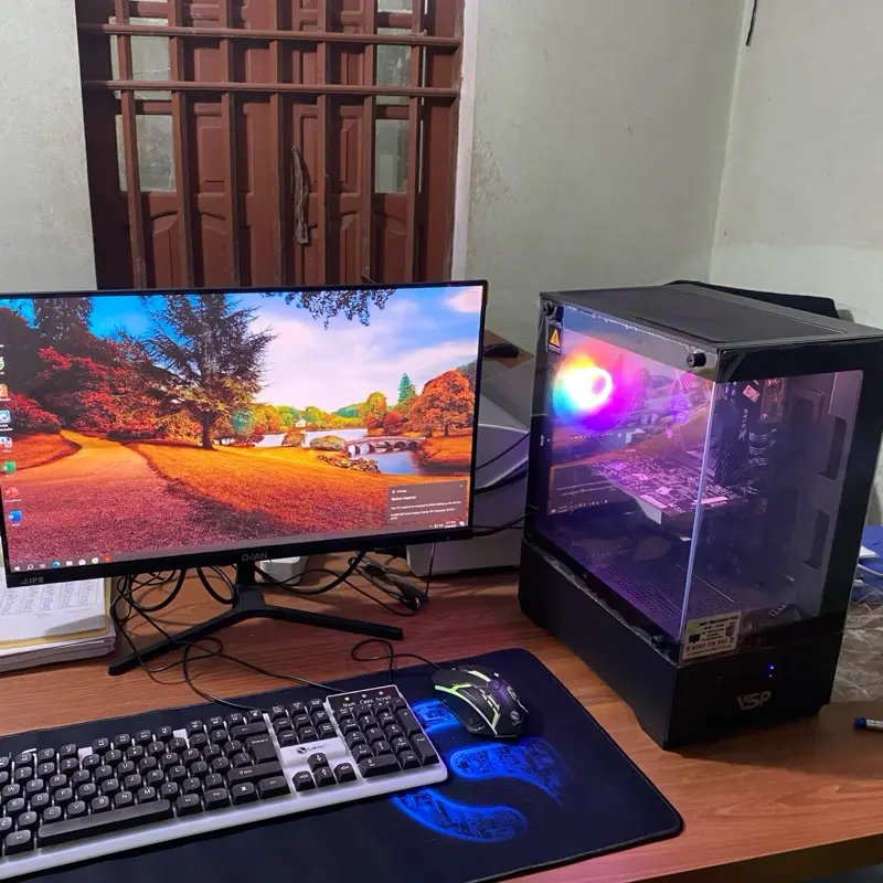 Bộ máy tính i5 vỏ kính fan led văn phòng, học tập online, bán hàng